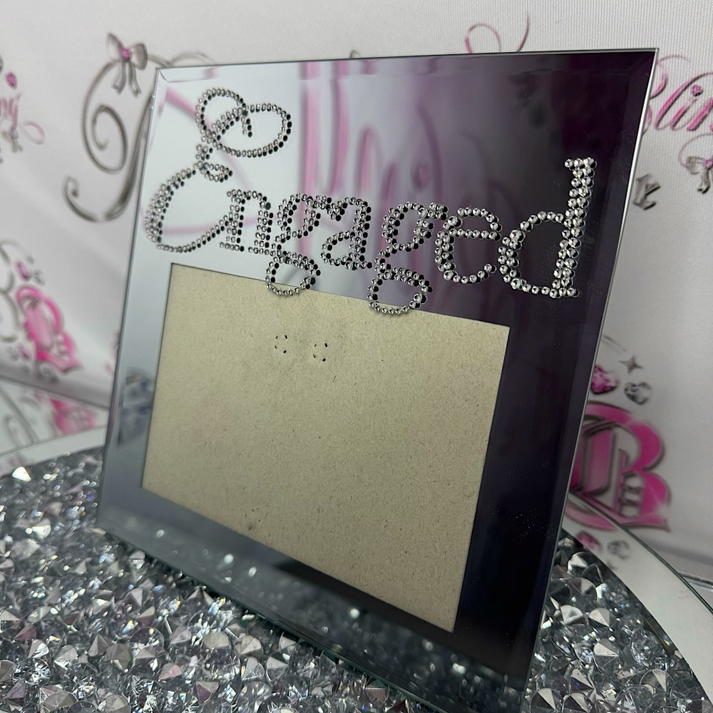 Engaged picture frame bling crystal rhinestone silver mirror stunning 4x6 photo